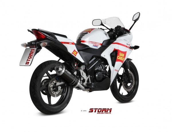 Auspuff Storm schwarz oval KAT passend für Honda CBR 125 R Bj 2011 bis 2016